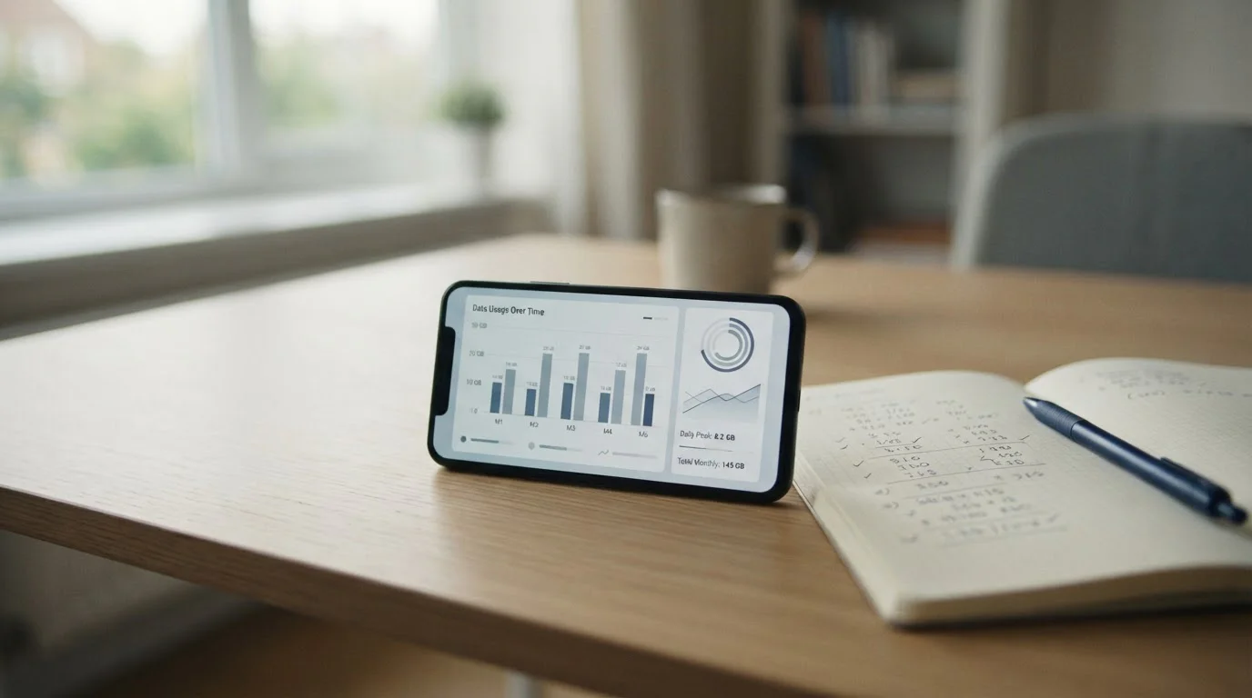 Smartphone zeigt Datenverbrauch-Statistik zur Veranschaulichung versteckter App-Kosten