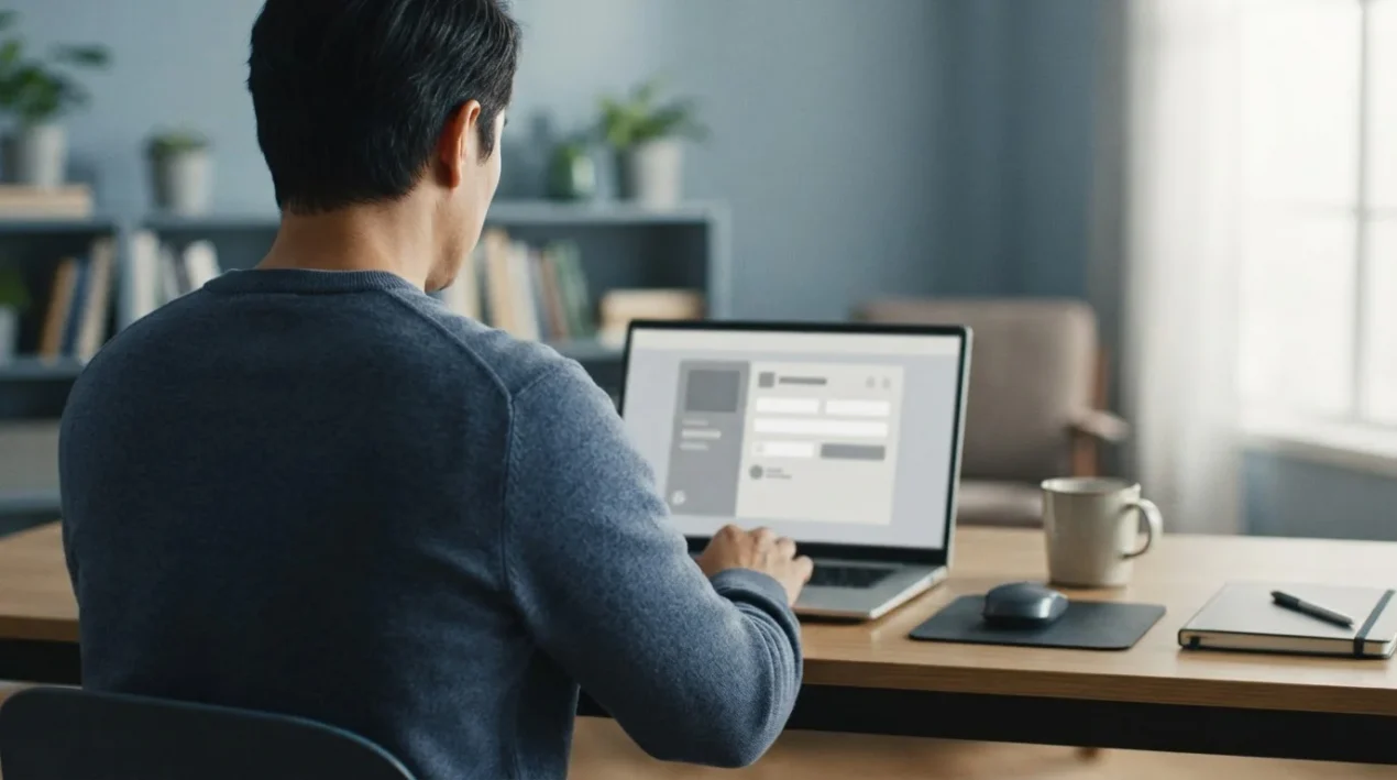 Person nutzt Klarna-Zahlungsoption auf Wettanbieter-Plattform am Laptop