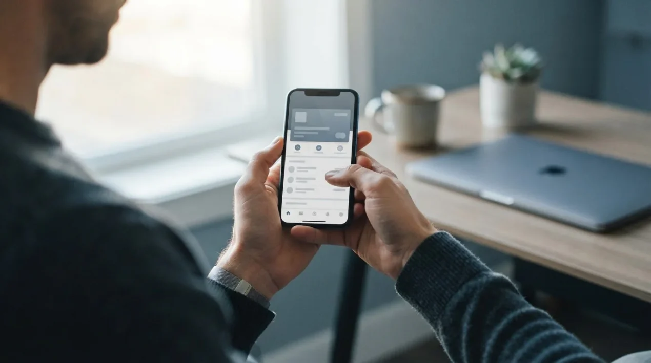 Person nutzt moderne Banking-App auf Smartphone als Alternative zu Lastschrift bei Wettanbietern