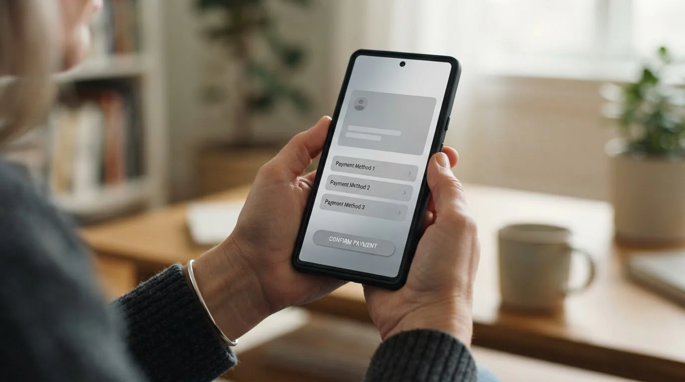Mobile Zahlungsabwicklung auf dem Smartphone mit neutraler Benutzeroberfläche