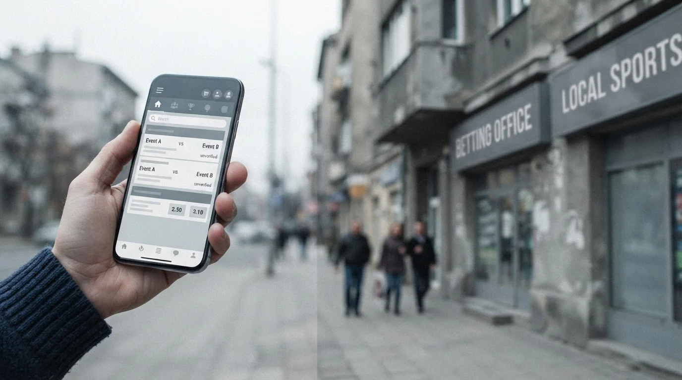 Vergleich zwischen Online-Wetten am Laptop und physischem Wettbüro