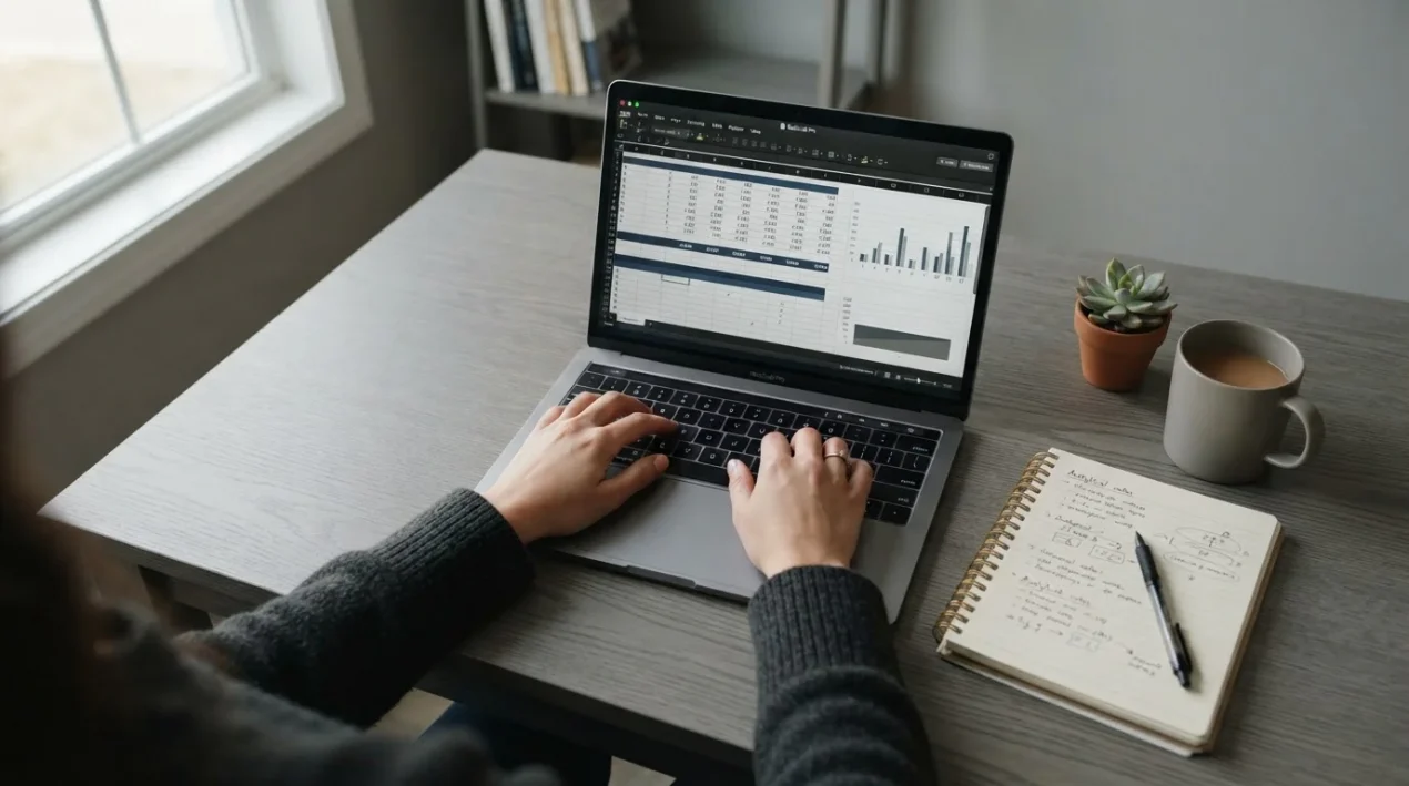 Analytischer Vergleich von Sportwetten-Anbietern am Laptop mit neutralen Daten und Tabellen
